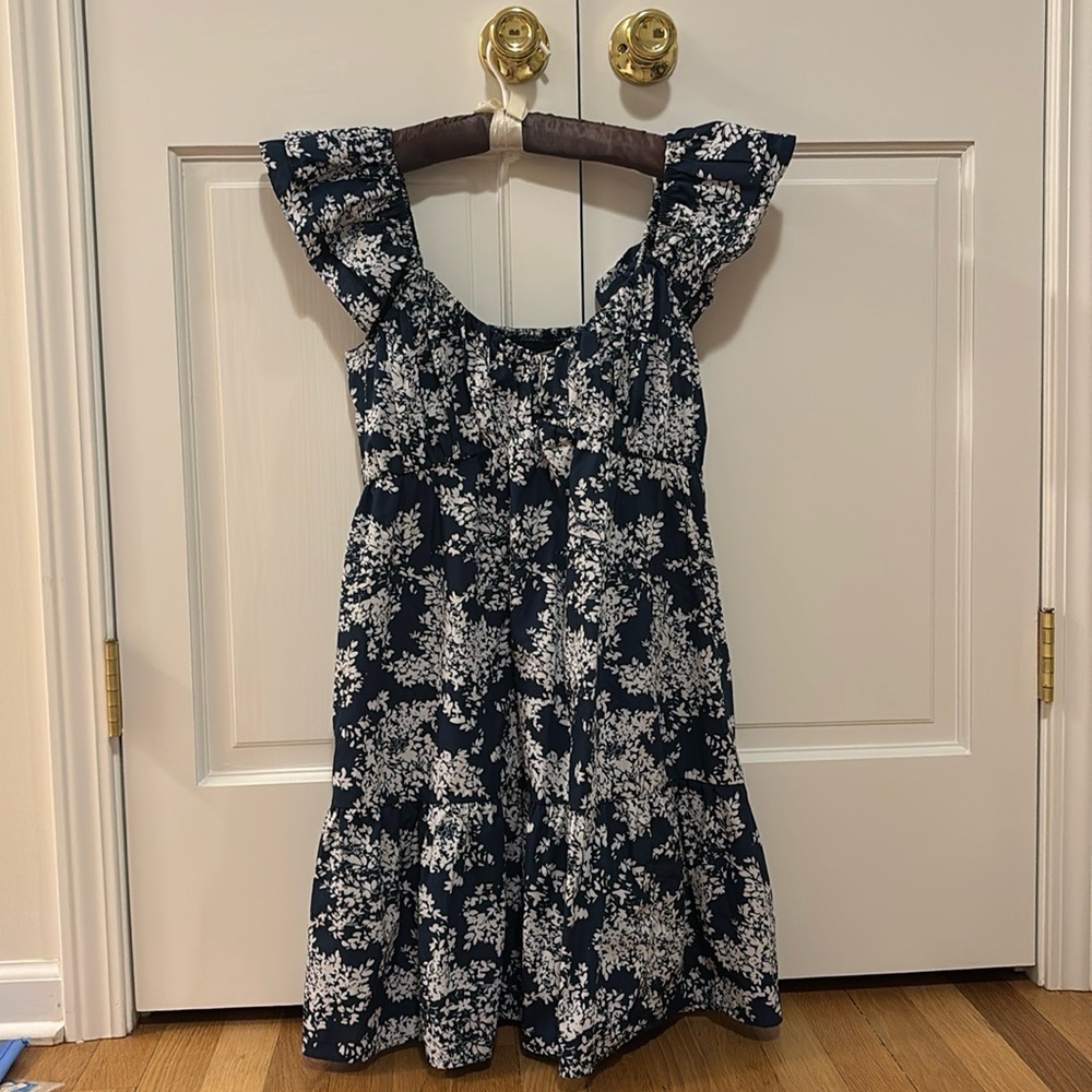 Abercrombie Ruched Flutter Sleeve Mini Dress - Navy Floral